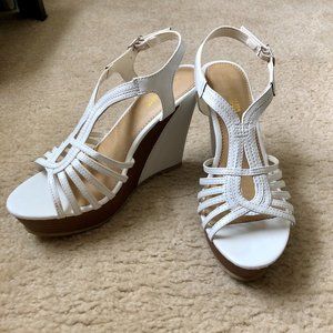 Tall, White Wedge Sandals--Hot Tomato